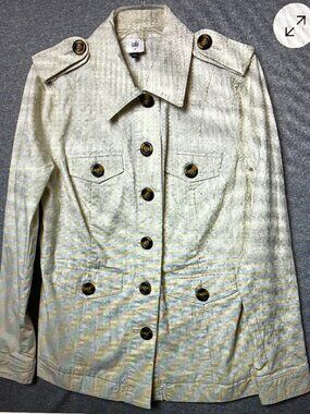 Cabi Womens Utility Field Jacket Cream/Off White Button Front Military Medium
